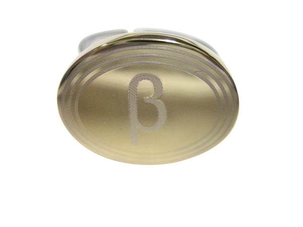 Gold Toned Etched Oval Greek Letter Beta Pendant Adjustable Size Fashion Ring
