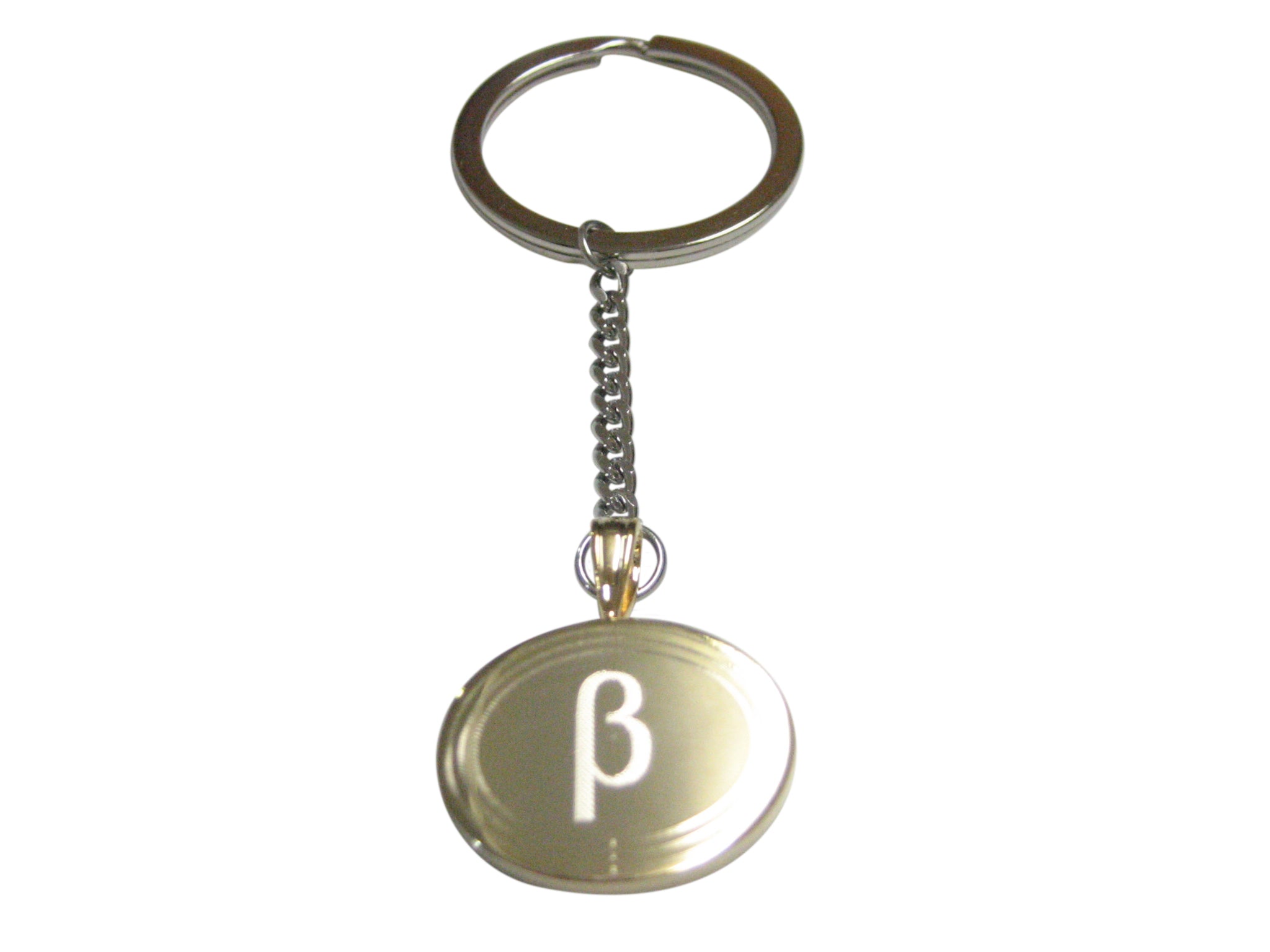 Beta Key Chain Gold Toned Etched Oval Greek Letter Beta Pendant Keychain - Kiola Designs