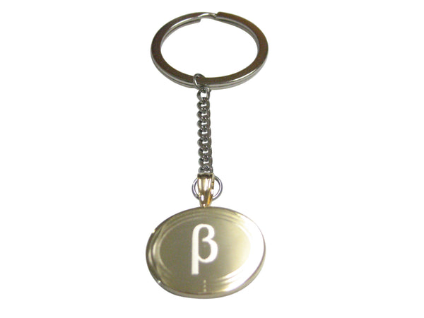 Gold Toned Etched Oval Greek Letter Beta Pendant Keychain