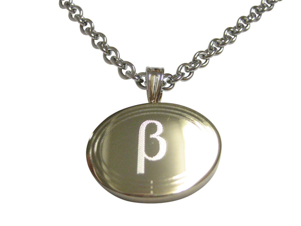 Gold Toned Etched Oval Greek Letter Beta Pendant Necklace