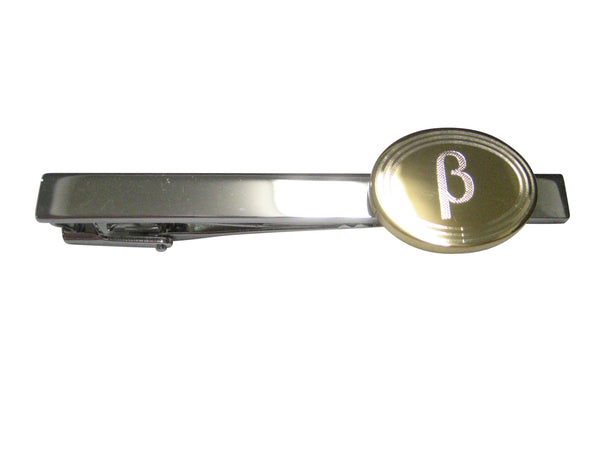 Gold Toned Etched Oval Greek Letter Beta Pendant Tie Clip