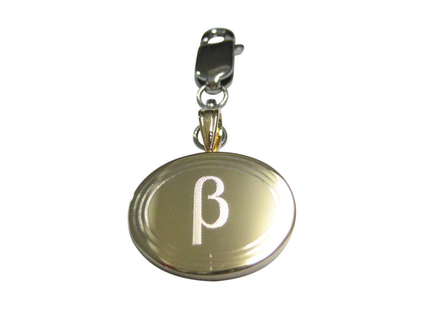 Gold Toned Etched Oval Greek Letter Beta Pendant Zipper Pull Charm