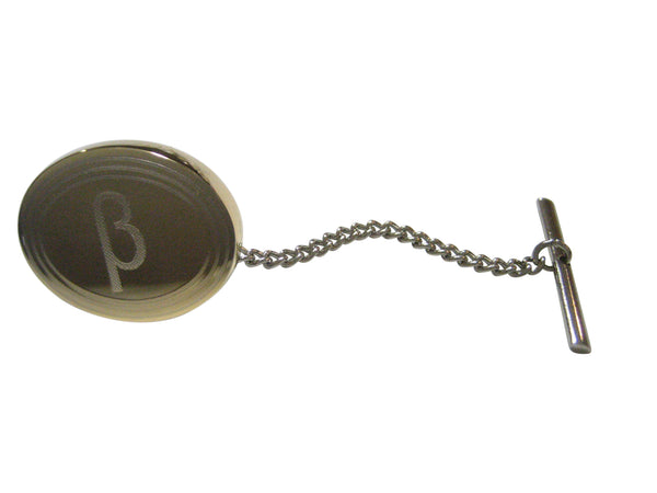 Gold Toned Etched Oval Greek Letter Beta Tie Tack