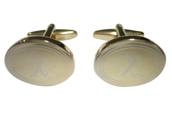 Gold Toned Etched Oval Greek Letter Chi Cufflinks
