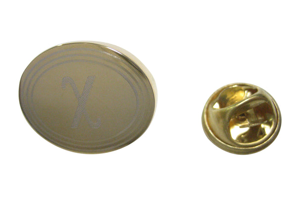 Gold Toned Etched Oval Greek Letter Chi Lapel Pin