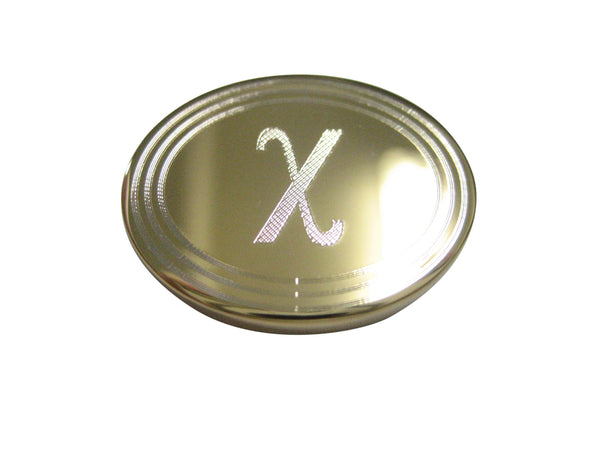 Gold Toned Etched Oval Greek Letter Chi Magnet