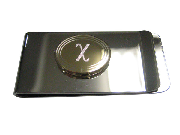 Gold Toned Etched Oval Greek Letter Chi Money Clip