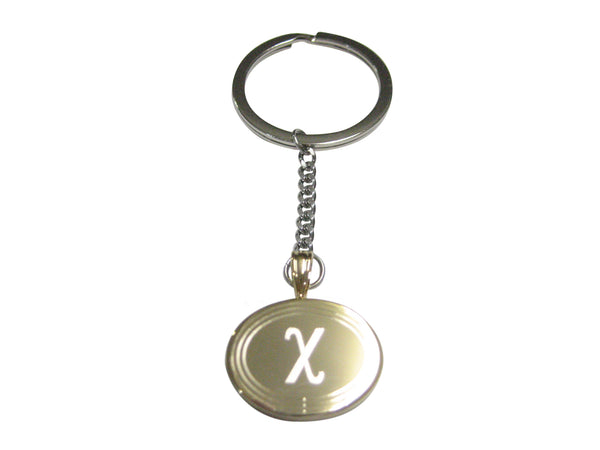 Gold Toned Etched Oval Greek Letter Chi Pendant Keychain
