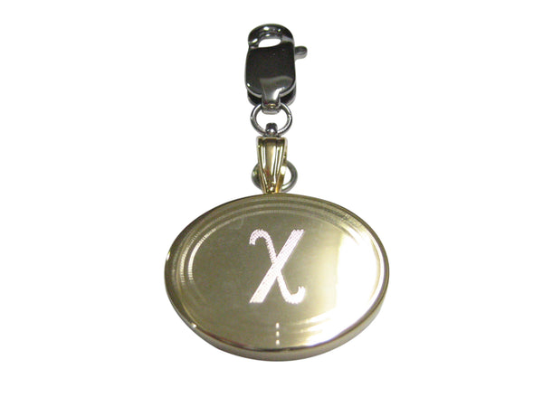 Gold Toned Etched Oval Greek Letter Chi Pendant Zipper Pull Charm