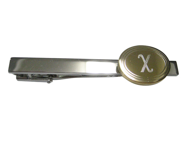 Gold Toned Etched Oval Greek Letter Chi Tie Clip