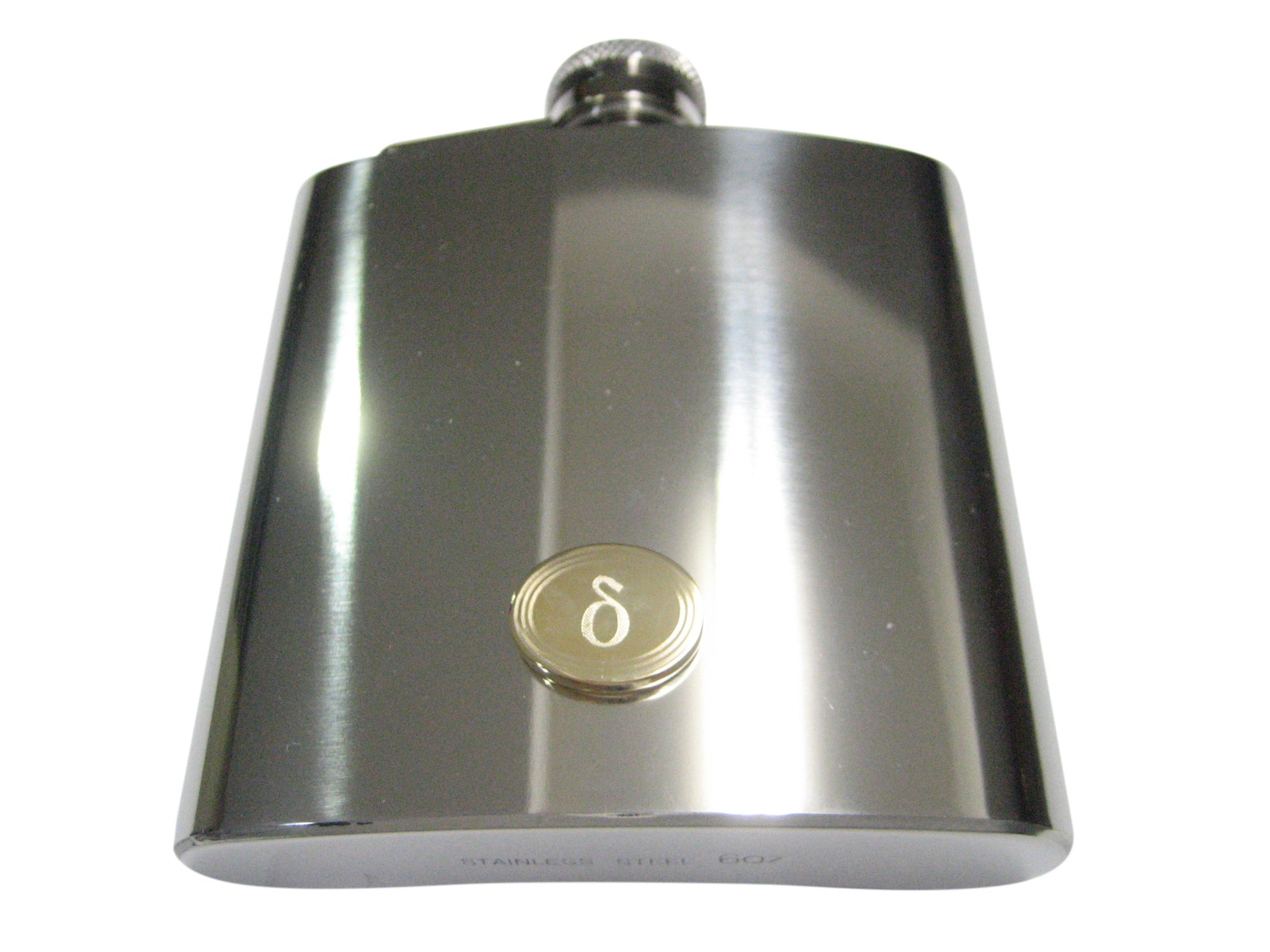 Gold Toned Etched Oval Greek Letter Delta 6oz Flask