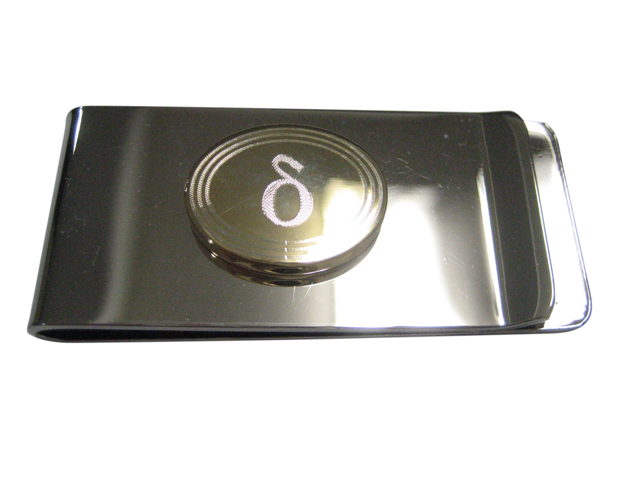Gold Toned Etched Oval Greek Letter Delta Money Clip