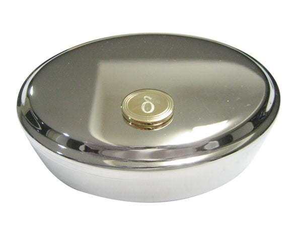 Gold Toned Etched Oval Greek Letter Delta Oval Trinket Jewelry Box