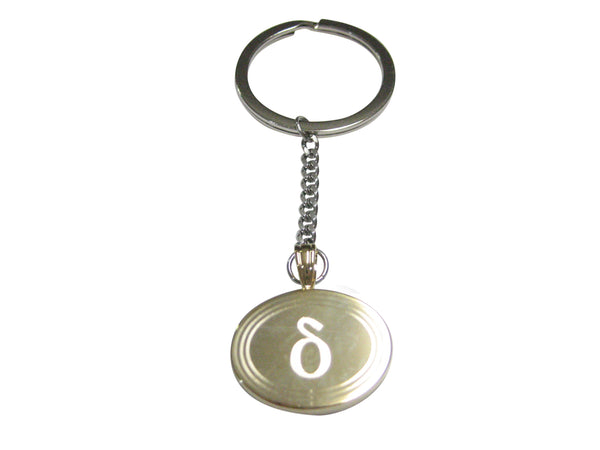 Gold Toned Etched Oval Greek Letter Delta Pendant Keychain