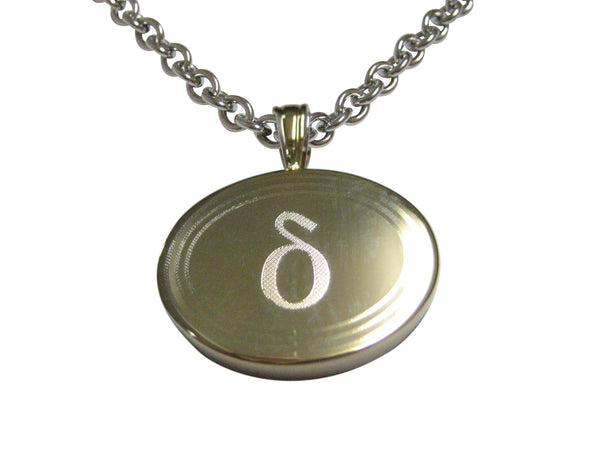Gold Toned Etched Oval Greek Letter Delta Pendant Necklace