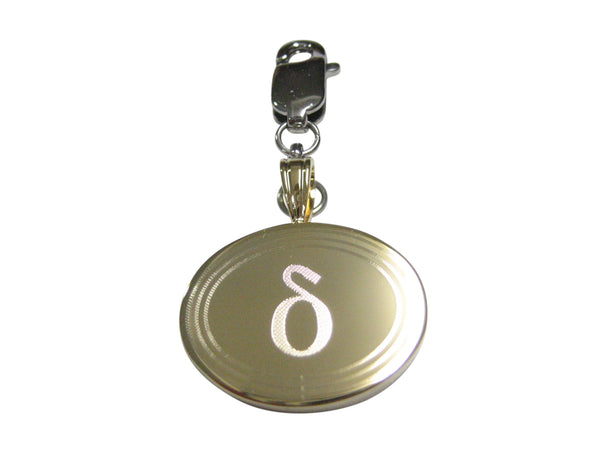 Gold Toned Etched Oval Greek Letter Delta Pendant Zipper Pull Charm