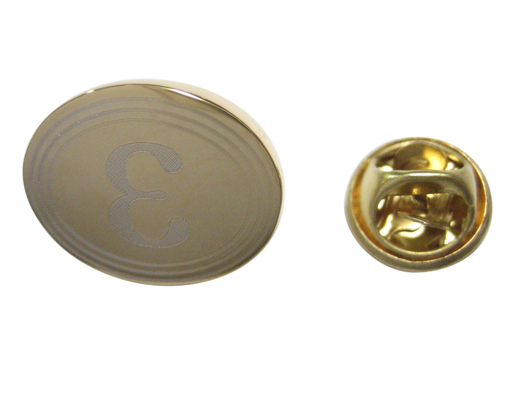 Gold Toned Etched Oval Greek Letter Epsilon Lapel Pin