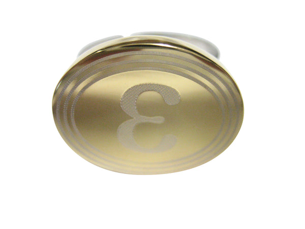 Gold Toned Etched Oval Greek Letter Epsilon Pendant Adjustable Size Fashion Ring