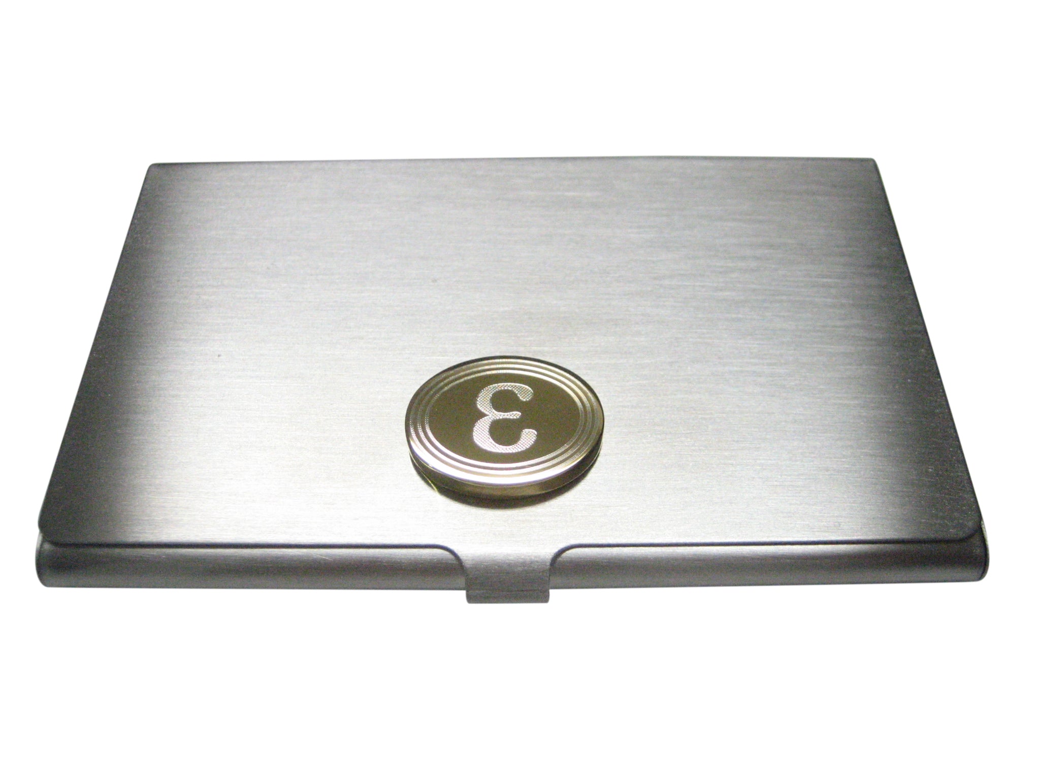 Gold Toned Etched Oval Greek Letter Epsilon Pendant Business Card Holder