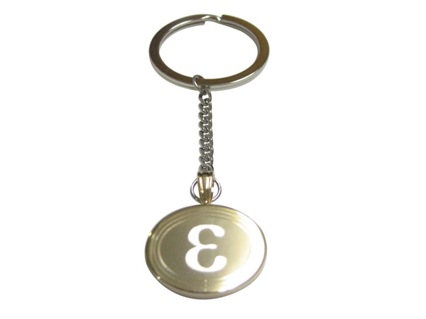 Gold Toned Etched Oval Greek Letter Epsilon Pendant Keychain