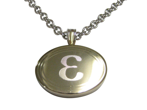 Gold Toned Etched Oval Greek Letter Epsilon Pendant Necklace