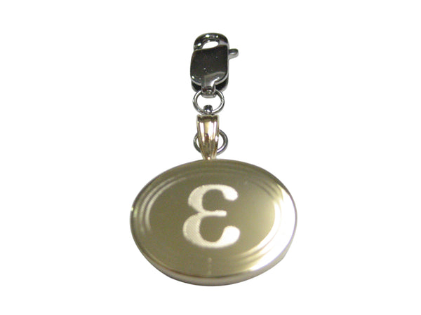 Gold Toned Etched Oval Greek Letter Epsilon Pendant Zipper Pull Charm