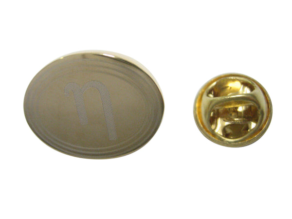 Gold Toned Etched Oval Greek Letter Eta Lapel Pin
