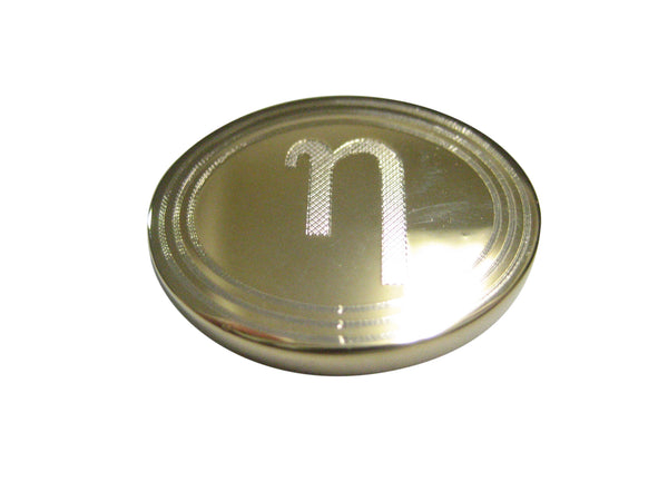 Gold Toned Etched Oval Greek Letter Eta Pendant Magnet