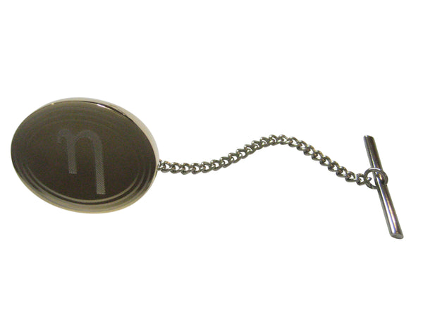 Gold Toned Etched Oval Greek Letter Eta Tie Tack