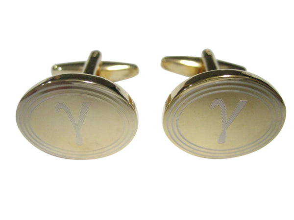 Gold Toned Etched Oval Greek Letter Gamma Cufflinks