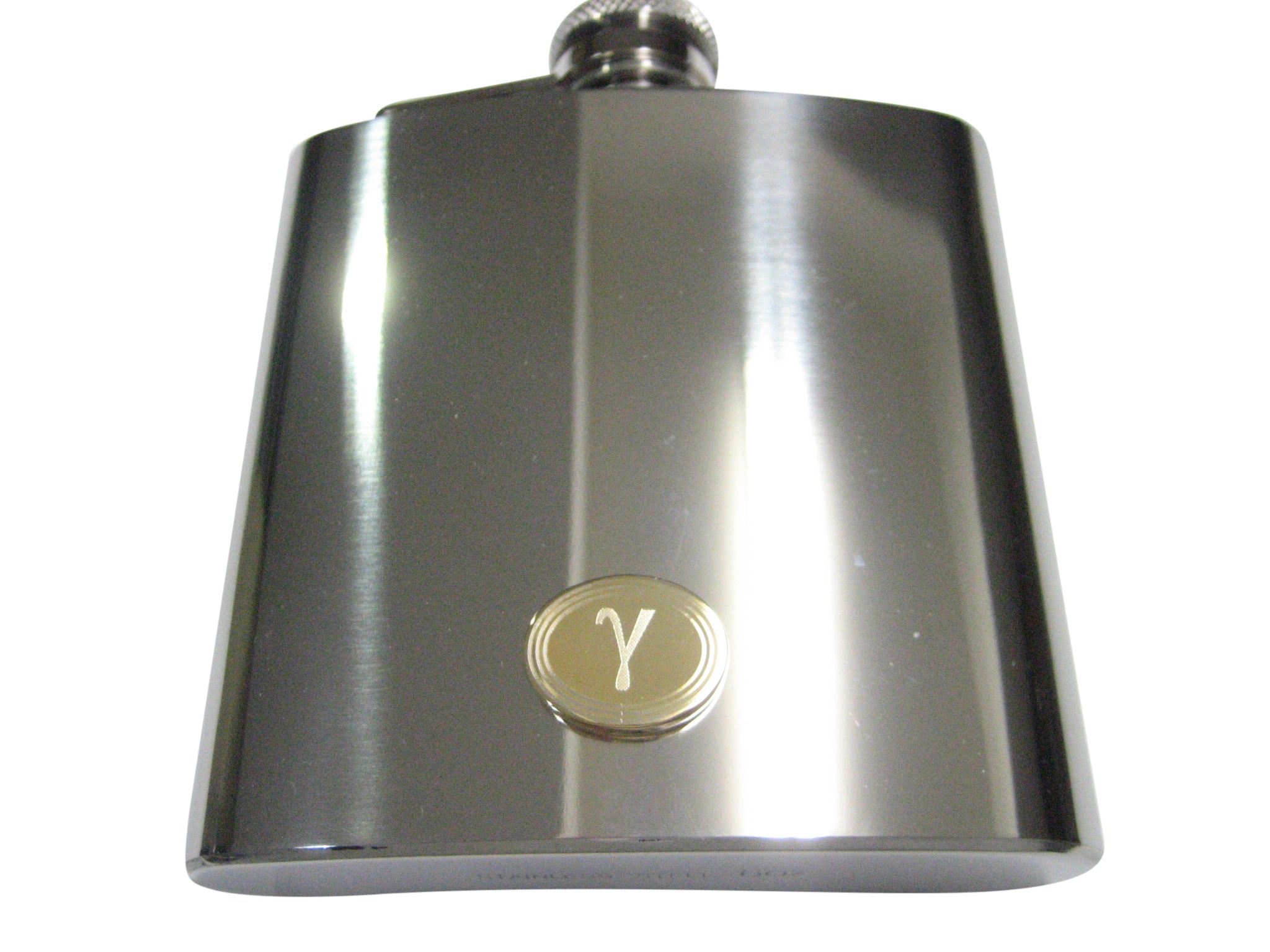 Gold Toned Etched Oval Greek Letter Gamma Pendant 6oz Flask
