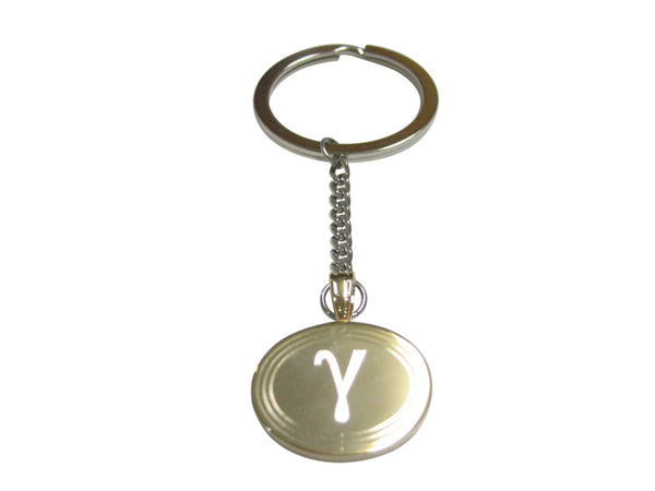 Gold Toned Etched Oval Greek Letter Gamma Pendant Keychain