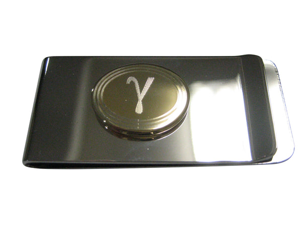 Gold Toned Etched Oval Greek Letter Gamma Pendant Money Clip