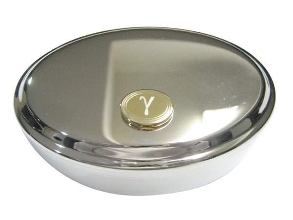 Gold Toned Etched Oval Greek Letter Gamma Pendant Oval Trinket Jewelry Box