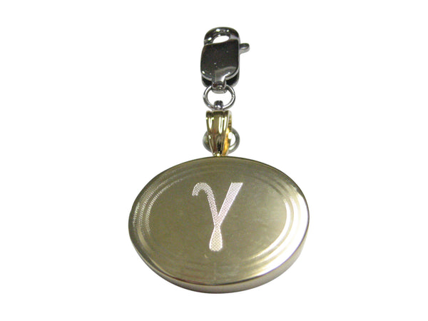 Gold Toned Etched Oval Greek Letter Gamma Pendant Zipper Pull Charm