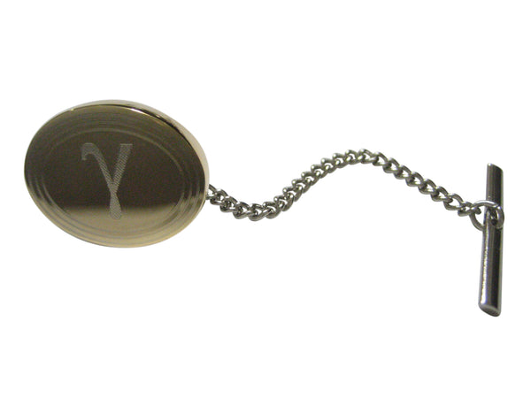 Gold Toned Etched Oval Greek Letter Gamma Tie Tack