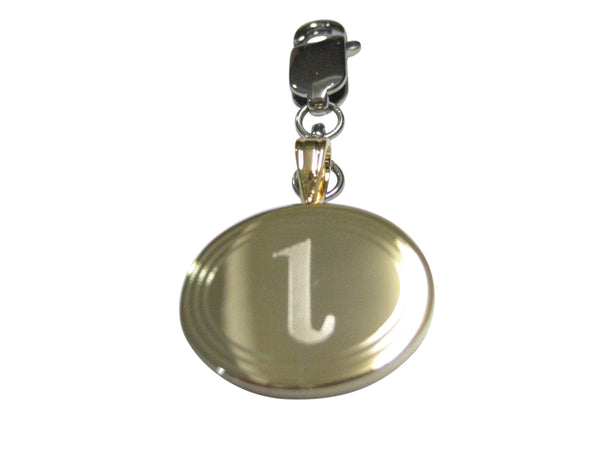 Gold Toned Etched Oval Greek Letter Iota Pendant Zipper Pull Charm