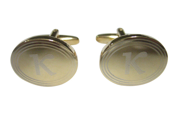 Gold Toned Etched Oval Greek Letter Kappa Cufflinks