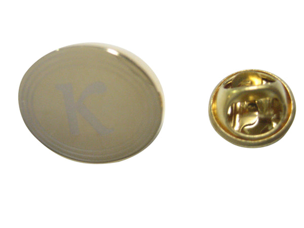 Gold Toned Etched Oval Greek Letter Kappa Lapel Pin