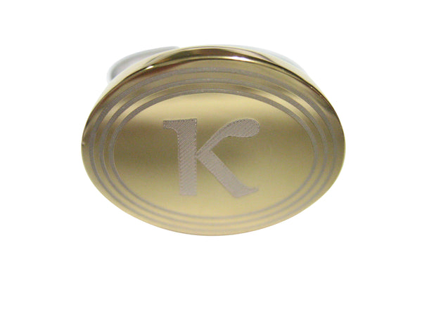 Gold Toned Etched Oval Greek Letter Kappa Pendant Adjustable Size Fashion Ring