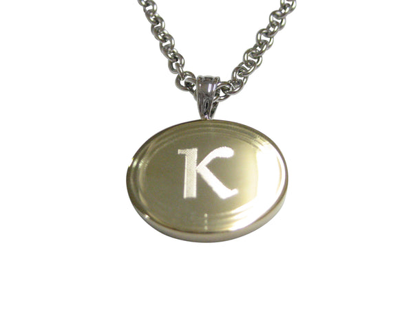 Gold Toned Etched Oval Greek Letter Kappa Pendant Necklace