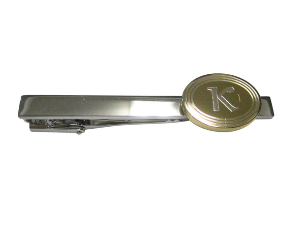 Gold Toned Etched Oval Greek Letter Kappa Pendant Tie Clip
