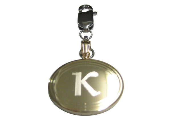 Gold Toned Etched Oval Greek Letter Kappa Pendant Zipper Pull Charm