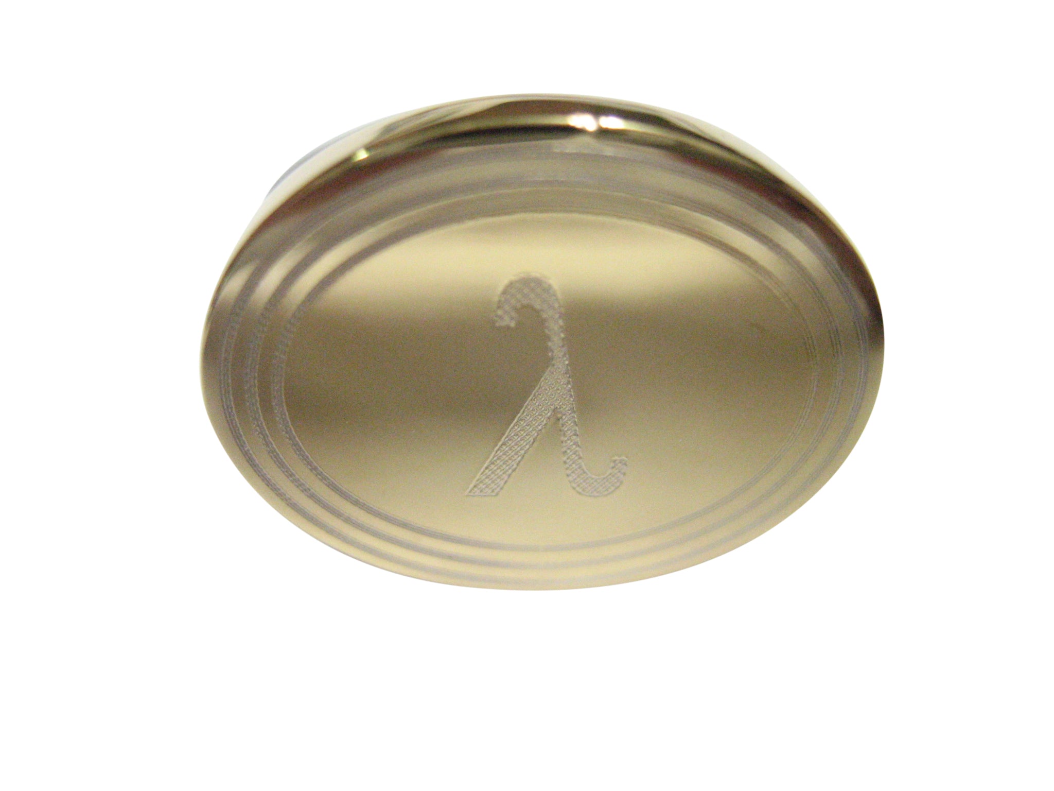 Gold Toned Etched Oval Greek Letter Lambda Adjustable Size Fashion Ring