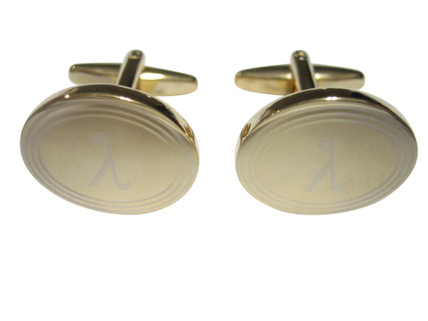 Gold Toned Etched Oval Greek Letter Lambda Cufflinks
