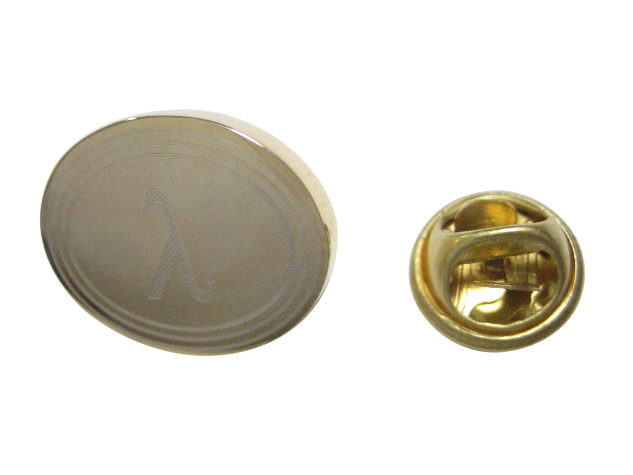 Gold Toned Etched Oval Greek Letter Lambda Lapel Pin