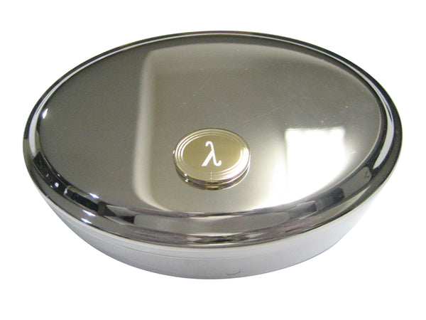 Gold Toned Etched Oval Greek Letter Lambda Oval Trinket Jewelry Box