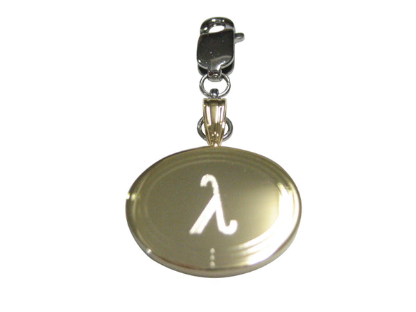 Gold Toned Etched Oval Greek Letter Lambda Pendant Zipper Pull Charm