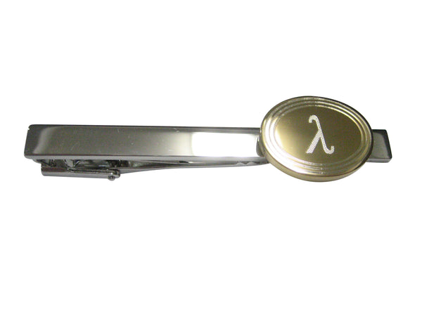 Gold Toned Etched Oval Greek Letter Lambda Tie Clip