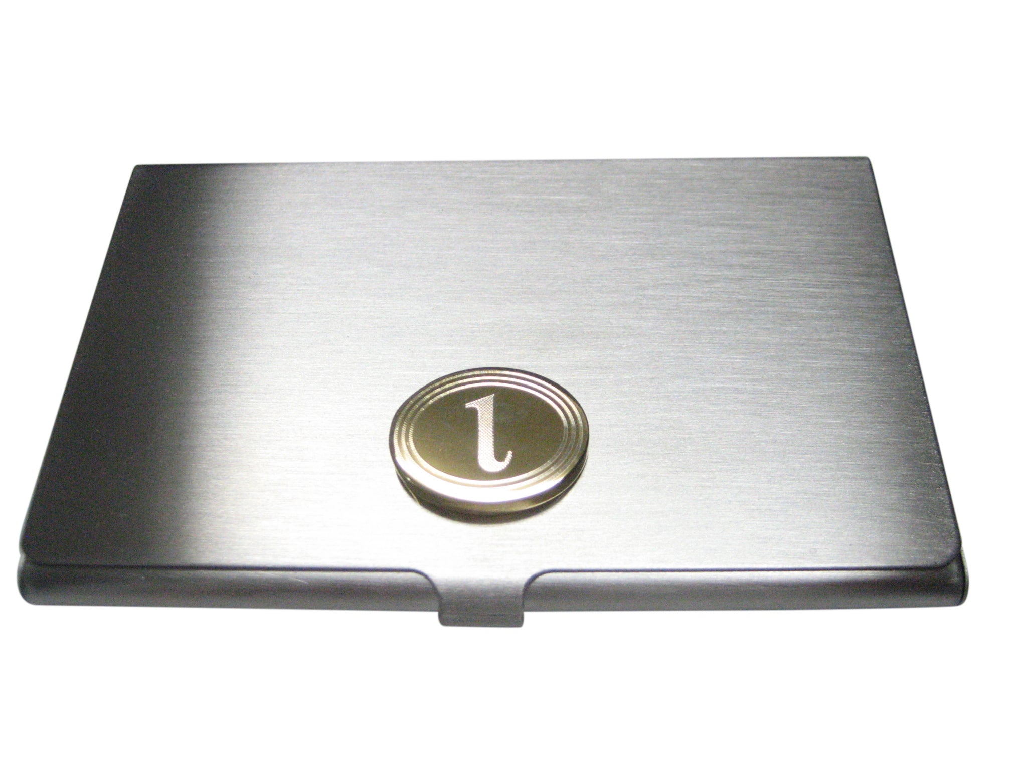 Gold Toned Etched Oval Greek Letter iota Business Card Holder